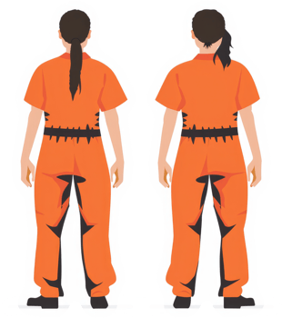 Two stylized figures in orange prison uniforms. png