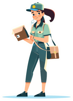 A friendly delivery person holding a package and ready to deliver. png