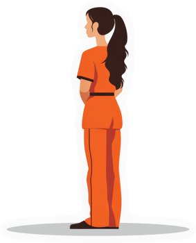 Side view of a female figure in an orange jumpsuit. png