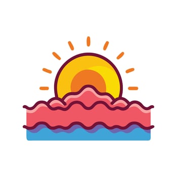 Colorful sunset over ocean illustration on black background vector