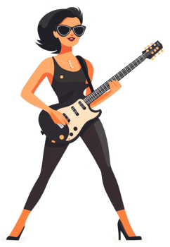 A stylish woman playing an electric guitar. png