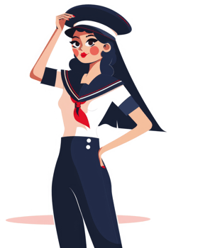 A stylish illustration of a girl in a sailor outfit. png