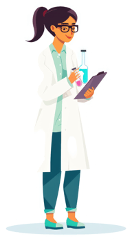 A female scientist meticulously records observations in a laboratory setting. png