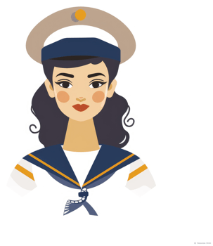 A stylized illustration of a female sailor in a navy uniform. png