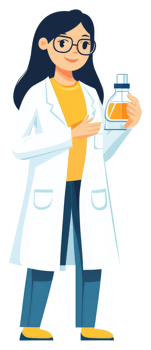 A young female scientist holding a flask. png