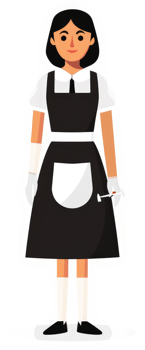 A cartoon illustration of a woman in a black and white maid's uniform. png
