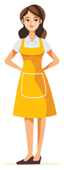 A cartoon illustration of a woman wearing a yellow apron. png