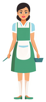 A cartoon illustration of a woman in a green apron. png