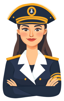 A confident female officer in navy uniform. png