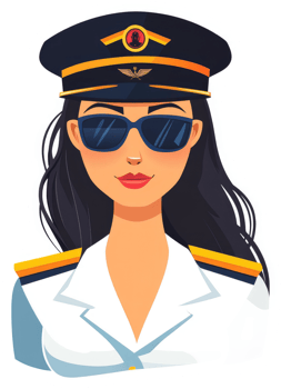 A female aviator in a military uniform and sunglasses. png