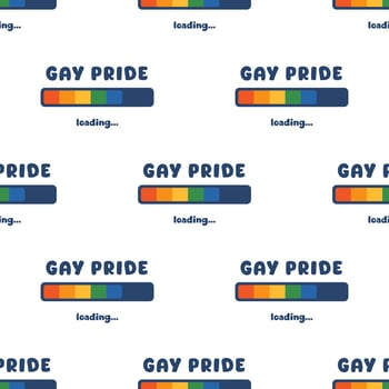 colorful seamless pattern with loading progress bar with rainbow colors representing gay pride. Gay Pride text on white background. Diversity and equality in the LGBTQ community. LGBT print. vector