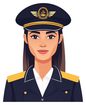A female aviator in a navy uniform with a gold insignia. png