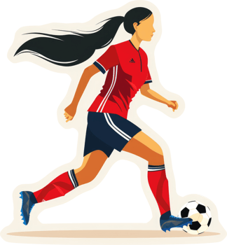 A female soccer player in action, dynamically moving forward. png