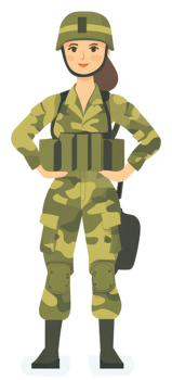 A female soldier in camouflage uniform, ready for action. png