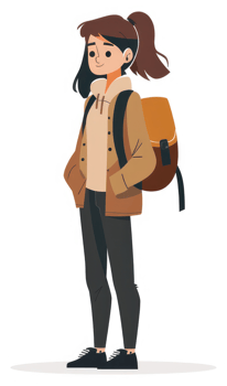A young woman with a backpack, ready for an adventure. png