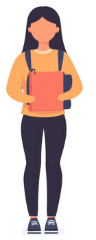 A young woman student carrying books and a backpack. png