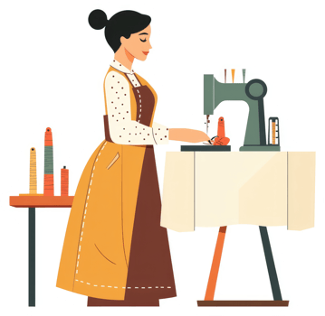 A woman operates a sewing machine, focused on her craft. png