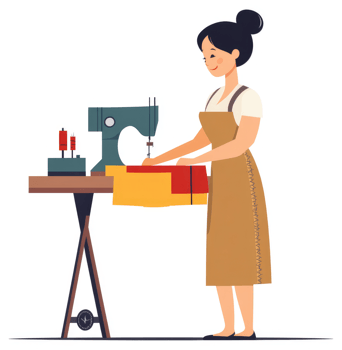 A seamstress diligently operates a sewing machine. png