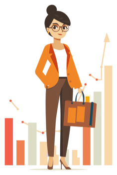 A businesswoman with a professional demeanor stands confidently, carrying a briefcase, signifying success and financial growth. png