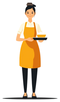 A friendly female server carrying a tray of food. png