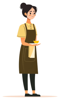 A friendly cafe worker holding a dish. png