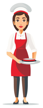 A friendly female chef carrying a platter of food. png