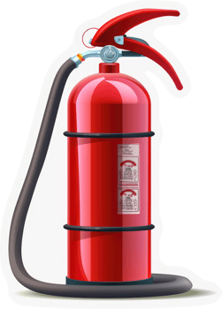 A red fire extinguisher with a nozzle and hose. png
