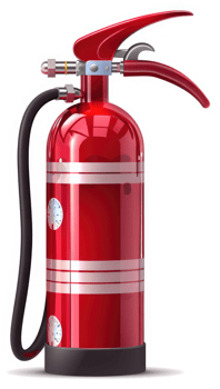 A red fire extinguisher with a nozzle and handle. png