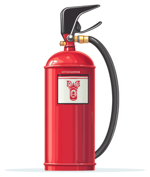 A red fire extinguisher with a decorative label. png