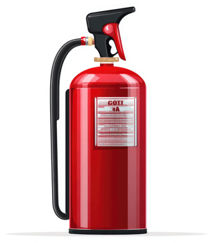 A red fire extinguisher, ready for use in an emergency. png