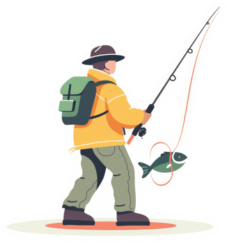 A person with a backpack fishing, illustration. png
