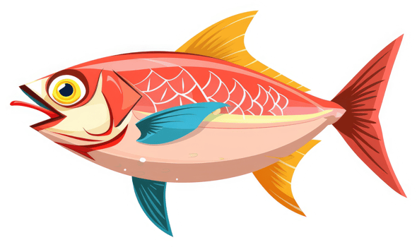 A vibrant illustration of a cartoonish red fish. png
