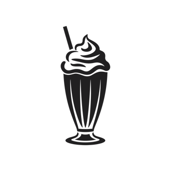 A stylized black milkshake with a straw is depicted in a vintage design. cutouts png