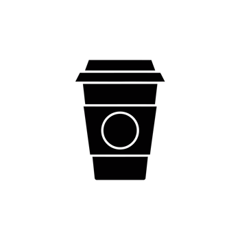 A black silhouette of a takeaway coffee cup with a lid is centered cutouts png