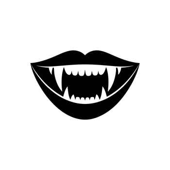 A stylized black silhouette of an open mouth features prominent vampire fangs, cutouts png