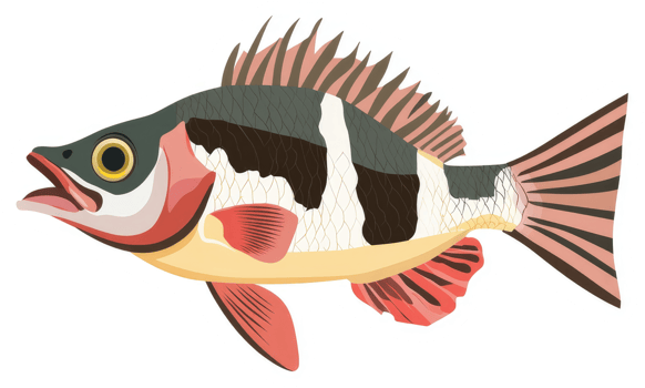 A colorful illustration of a spotted fish with vibrant hues. png