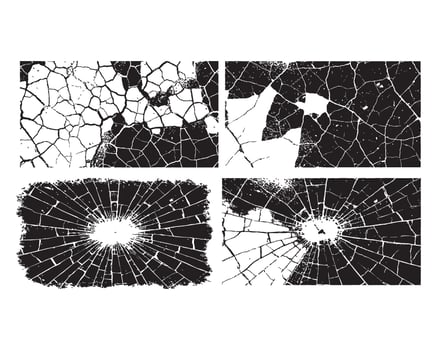 four different images of cracked glass vector