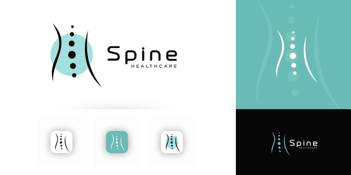 Spine healthcare logo symbol. Abstract back pain treatment icon for chiropractic clinic, physiotherapy, rehabilitation, wellness center branding. Clean medical illustration. vector