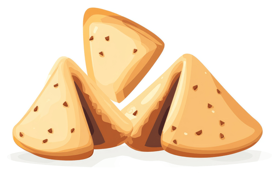 Three fortune cookies stacked, ready to be opened. png