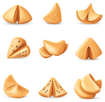 Collection of fortune cookies with messages of good wishes. png