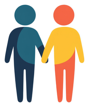 Two stylized figures holding hands, symbolizing diversity and inclusivity. png
