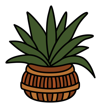 Decorative green potted plant in a wooden-style pot, perfect for boho, rustic, and home decor designs. png