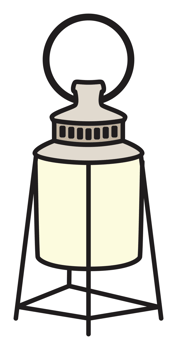 Minimalist vintage-style lantern with a round handle and tripod stand, ideal for cozy, rustic, and outdoor-themed designs. png