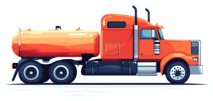 A large orange tanker truck with a large storage tank. png