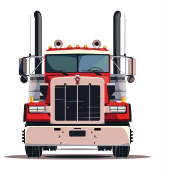 A bold illustration of a classic red and beige semi-truck. png