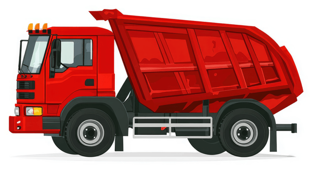 A vibrant red tipper truck, ideal for hauling and transporting. png