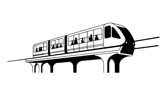 Elevated Monorail Train Black and White Icon vector