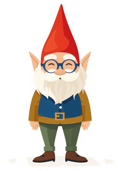 A cheerful garden gnome with a red hat and glasses. png