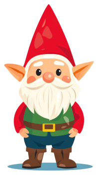 A cheerful gnome in a red hat and green clothes. png