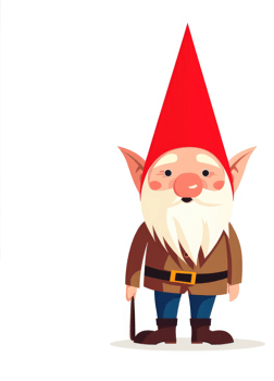 A cartoon gnome with a red conical hat and a brown coat. png